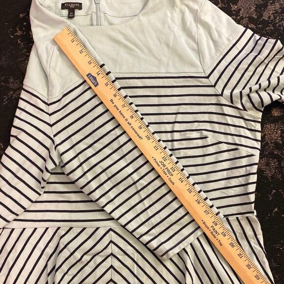 Talbots Woman 2X XXL Light Blue Black Striped blouse 3/4 sleeve Zip Back Peplan - Picture 6 of 10